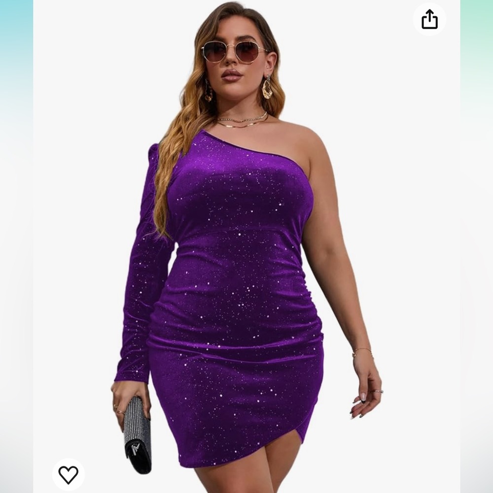 Women's Plus  One Shoulder Long Sleeve Ruched Wrap Velvet Bodycon Dress